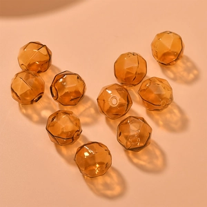 Transparent amber faceted glass beads with hollow core for DIY handmade jewelry crafts