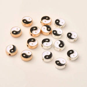 Perle in Lega Smaltata Simbolo Tai Chi Yin Yang per Creazione Gioielli Fai da Te Bracciale Collana Orecchini Ciondoli Perle Sfuse Tonde Accessori
