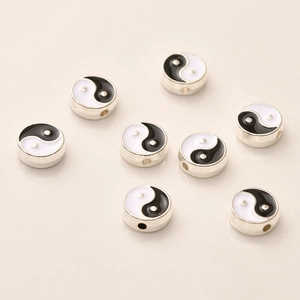 Perle Tai Chi Yin Yang in lega d'argento per la creazione di gioielli fai-da-te