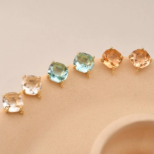 Faceted square crystal charms in 14k gold plated settings for DIY jewelry making