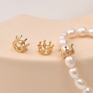 14k gold plated hollow crown charm with zircon for DIY pearl jewelry making