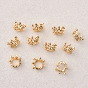 14k gold plated crown charms with cubic zirconia for DIY jewelry making 10 pieces