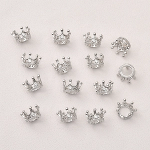 Silver crown spacer beads with zircon inlays for DIY jewelry making and bracelets
