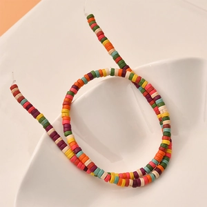 Macro shot of 6mm colorful polymer clay heishi beads for DIY jewelry making
