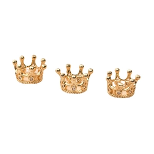 Three 14k gold-plated hollow crown charms with cubic zirconia for DIY jewelry making