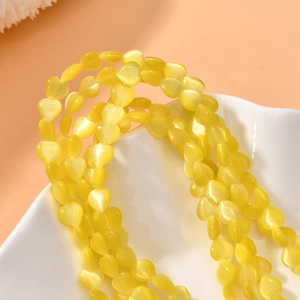Lemon yellow 8mm heart-shaped cat-eye stone beads for DIY jewelry and necklace crafting