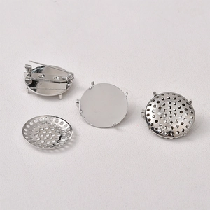 Base per spilla da 24mm argento con setaccio rotondo cavo per creazione gioielli DIY