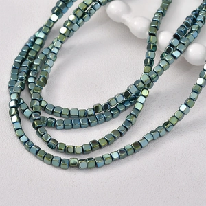 Strands of 3mm iridescent metallic square hematite beads for DIY jewelry making