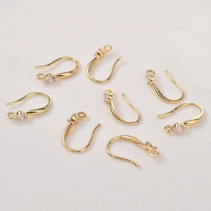 14K gold plated earring hooks with round cubic zirconia and hanging loop for DIY jewelry