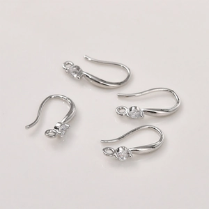 Polished silver ear hooks with clear zircon stones for DIY jewelry making accessories