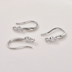Macro view of 14K silver plated ear hooks with sparkling round zircon for DIY jewelry