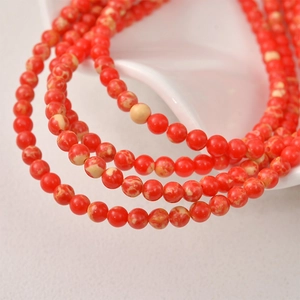 Cuentas redondas de piedra natural marmoleada roja de 4-5mm para joyería DIY en plato