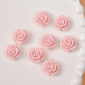 DIY 12mm pink resin camellia rose flower charms for handmade earrings and hair accessories