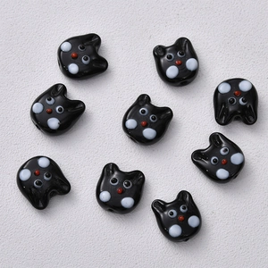 Perle gatto in vetro nero fatte a mano per gioielli fai da te con dettagli viso