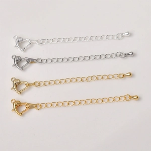 Gold Silver Plated Copper Heart Lobster Clasp Extension Chain Connector Link For DIY Jewelry Necklace Bracelet Making