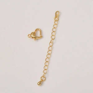 14K gold plated heart lobster clasp and extender chain for DIY jewelry making