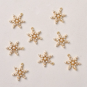 Golden snowflake pendants with zircon stones and pearls for DIY jewelry making