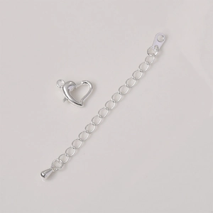 Silver heart lobster clasp with adjustable chain extender for DIY jewelry making