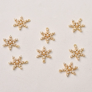 14k gold plated snowflake charms with zircon and pearl for DIY jewelry making