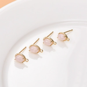 18K gold plated oval pink stone earrings DIY jewelry making findings with link rings