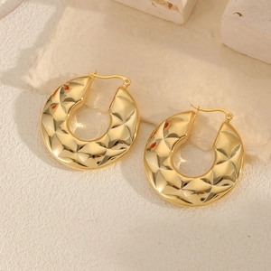 Vintage Stainless Steel Earrings For Women Gold Plated Rhombus Grid Hoop Earrings Heart Flower Stud Jewelry Accessories