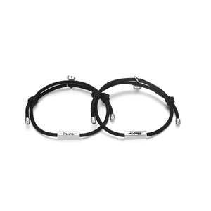 Magnet-Partnerarmbänder mit schwarzem Textilseil und Silber-Gravur Forever and Always