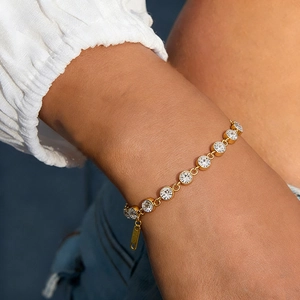 Roestvrij Staal Strass Armband Voor Dames Lichte Luxe Verguld Mode Sieraden O-Ketting Schakelarmband Accessoire