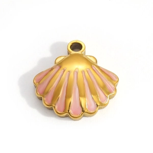 Ciondolo a conchiglia placcato oro 18k con smalto rosa per creazione gioielli
