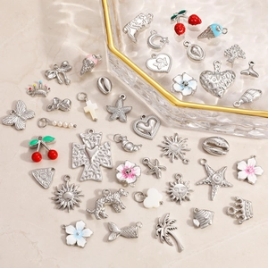 Stainless Steel Ocean Fruit Flower DIY Pendant Charms For Jewelry Making Enamel Sea Star Shell Strawberry Heart Star Moon