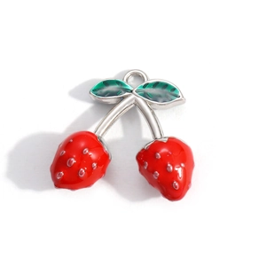 Red enamel strawberry pendants made of stainless steel for DIY jewelry making
