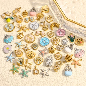 Stainless Steel DIY Jewelry Pendants Heart Cat Dog Owl Starfish Sea Horse Animal Drip Oil Gold Plated Pendants Only For Jewelry Making