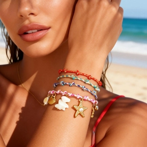 Pulsera de Acero Inoxidable Concha Estrella de Mar Cuerda Trenzada Bohemio Playa Vacaciones Joyería Estilo Océano Para Mujeres Hombres