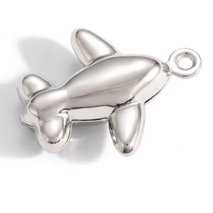 Close-up of polished silver aircraft pendant charm with integrated hanging loop