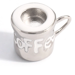 Polierter Edelstahl Kaffeetassen-Anhänger mit weißem Emaille Coffee Schriftzug