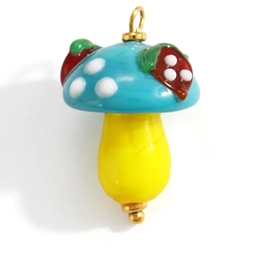 Colorful mushroom pendant with strawberry charm for DIY necklace making