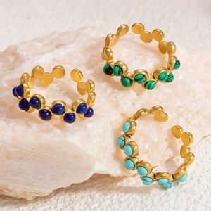 18k gold plated stainless steel ocean shell rings with colorful natural stone inlays