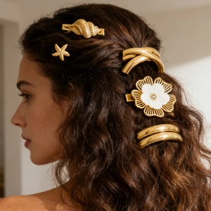 Pinces à Cheveux en Acier Inoxydable Étoile de Mer Coquillage Poignets de Queue de Cheval Géométriques Bijoux de Vacances