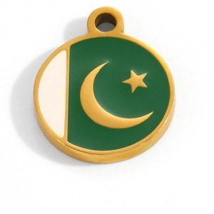 Gouden 18k vergulde roestvrijstalen hanger met Pakistaanse vlag van emaille