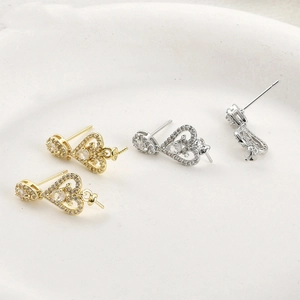 14k gold plated heart lace earring components with micro-set cubic zirconia for DIY jewelry