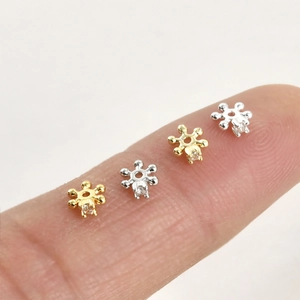 4mm gold-plated snowflake spacer beads with cubic zirconia for DIY jewelry making