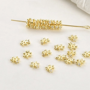 Gold plated snowflake spacer bead with zircon for DIY jewelry making and bracelets