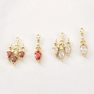 Vintage gold-plated chandelier pendants with red and clear zircon crystals for DIY jewelry