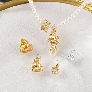 DIY Copper Zirconia Rocking Horse Ancient Coin Charm Pendants For Jewelry Making Necklace Bracelet Accessory Real Gold Plated