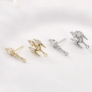14k gold plated drop earring findings with zircon crystals and loop for DIY jewelry making