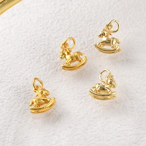 Golden rocking horse charms with zirconia stones for DIY jewelry making