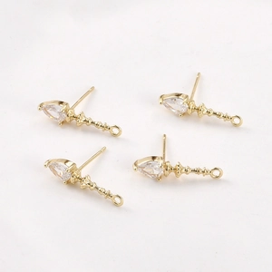 Detail of 14k gold plated copper earring findings with pear shaped zircon for DIY jewelry