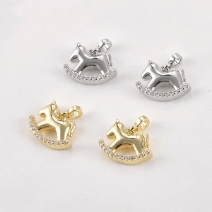 Pendentifs cheval à bascule dorés et argentés avec zircon pour création de bijoux DIY