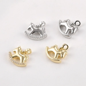 Pendentifs cheval à bascule plaqués or 14 carats avec zircons pour bijoux DIY