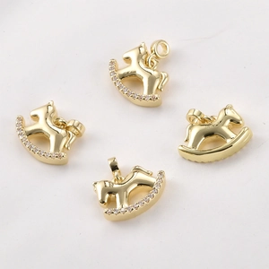 Pendentifs cheval à bascule plaqués or 14k avec oxydes de zirconium pour bijoux DIY