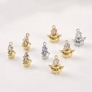 Pendentifs cupcakes plaqués or 14K avec gemmes en cœur pour bijoux DIY créatifs